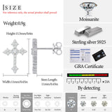 Moissanite Cross Earrings for Men Women, 0.5 Carats 18k Gold Plated Sterling Silver Cross Stud Eearrings D Color VVSI Moissanite Stud Earrings Crucifix Jewelry (Silver)