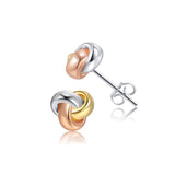 18K Gold Plated Love Knot Earrings 925 Sterling Silver Small Post Earrings and Tri-tone Silver Twisted Stud Earrings for Women