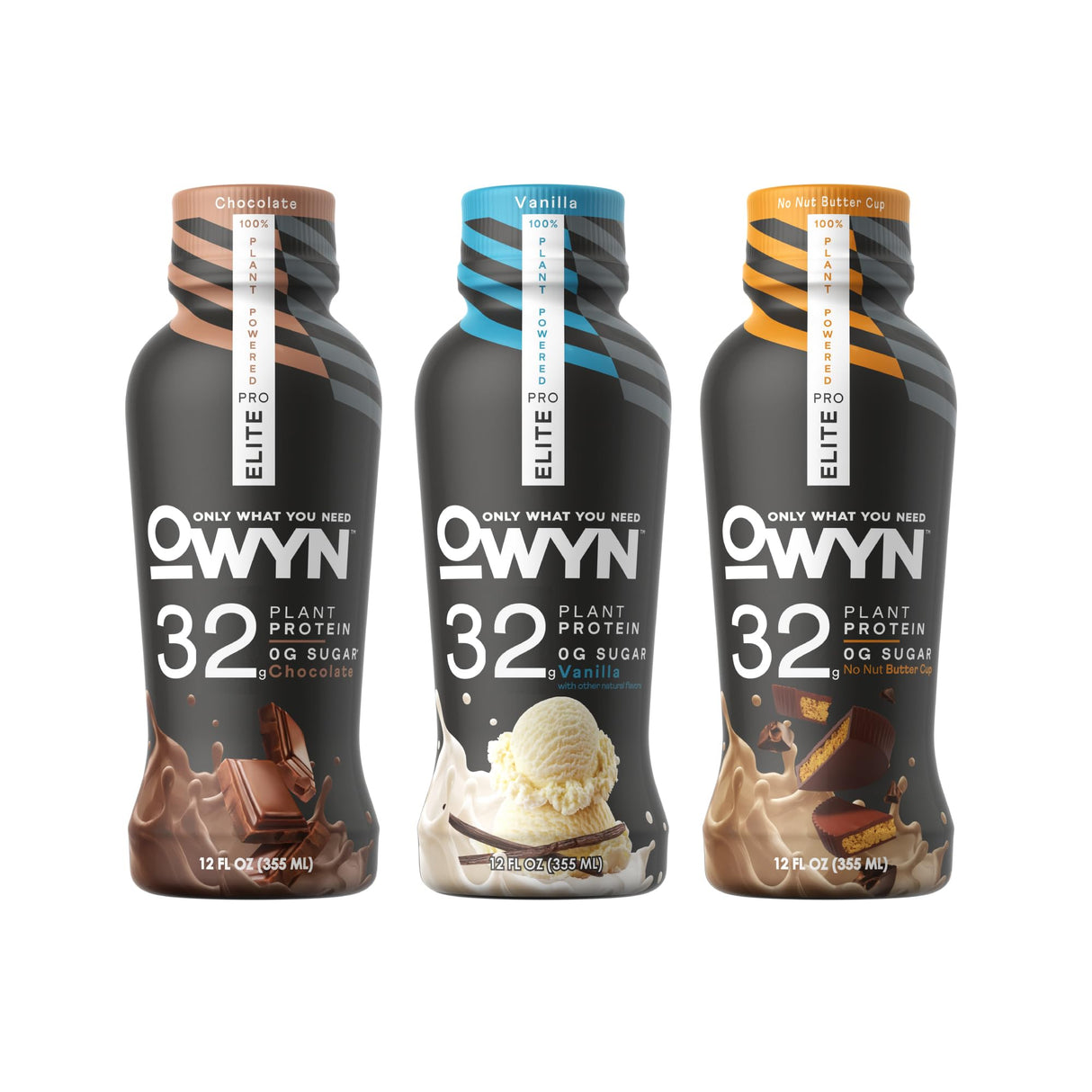 OWYN Only What You Need Pro Elite Vegan High Protein Keto Shake, 32g Protein, 9 Amino Acids, Omega-3, Prebiotics, Workout and Recovery, 0g Net Carbs, Zero Sugar (Variety, 12 Fl Oz (Pack of 12))