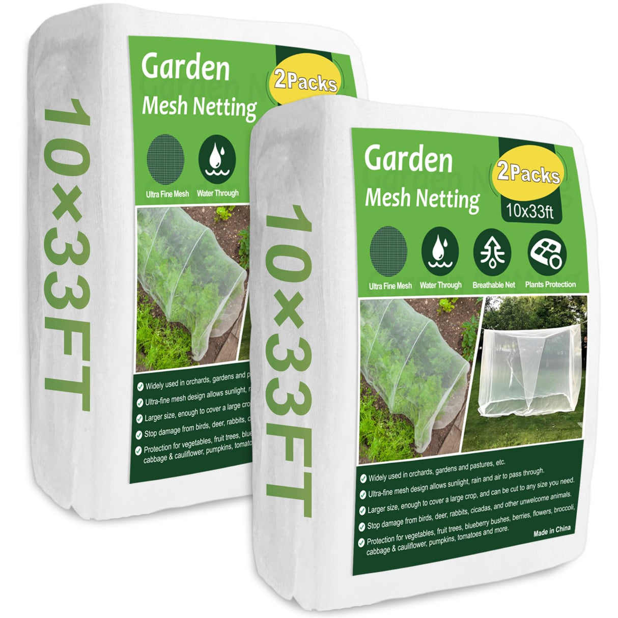 NONMON Garden Netting, 2 Pack 10x33FT Ultra Fine Mesh Insect Netting