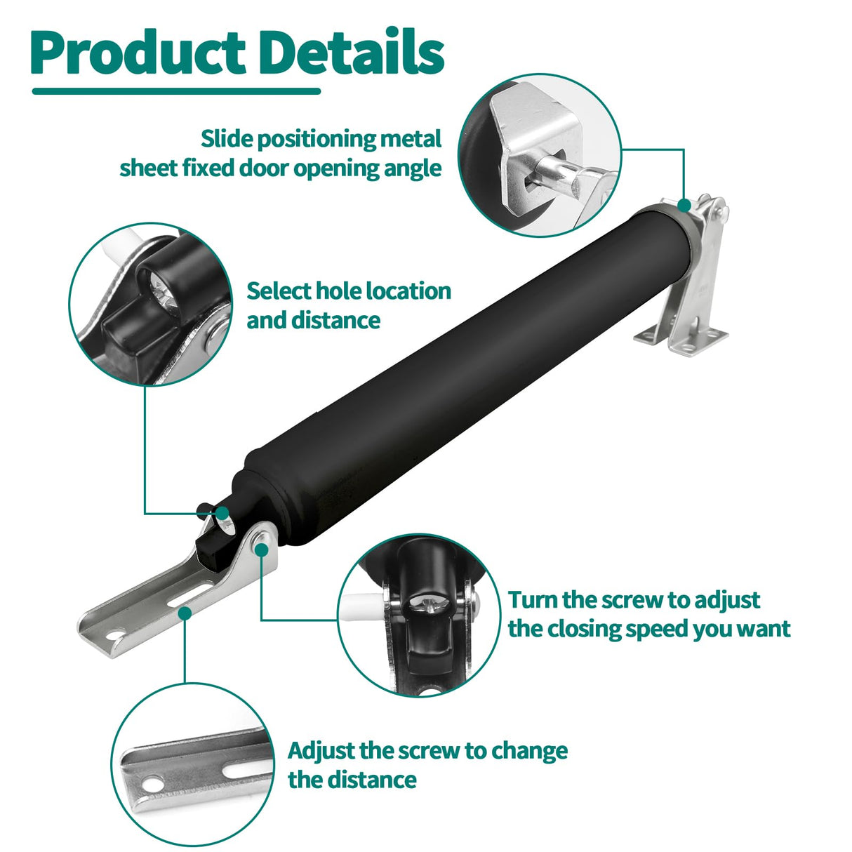 2 PCS Screen and Storm Door Closer Kit, Heavy Duty Pneumatic Screen and Storm Door Closer, Screen and Storm Door Push Button Latch Set Replacement Kit, Adjust Smooth Closing Speed (Black)
