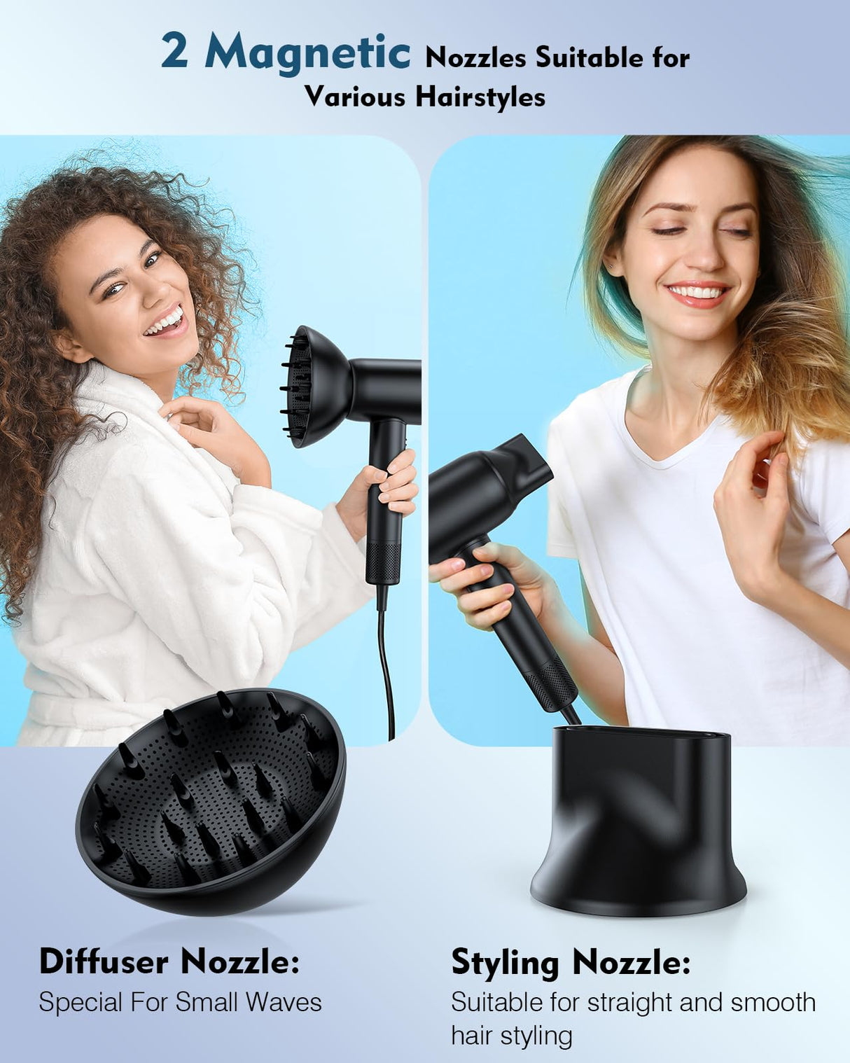 Hair Dryer,160000 RPM High Speed Blow Dryer with 200 Million Negative Ionic, Low Noise Thermo-Control Professional Hair Dryer with Diffuser and Nozzle,Portable Hair Blow Dryer for Home Travel