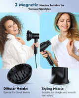 Hair Dryer,160000 RPM High Speed Blow Dryer with 200 Million Negative Ionic, Low Noise Thermo-Control Professional Hair Dryer with Diffuser and Nozzle,Portable Hair Blow Dryer for Home Travel