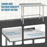 Hally Open Base Stainless Steel Table 24 x 48 Inches, NSF Commercial Heavy Duty Prep & Work Table with Backplash and Galvanized Legs for Restaurant, Home and Hotel