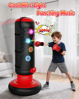 HopeRock Punching Bag for Kids, Boxing Set with Scoring, Light, Music, 4 Game Modes, Inflatable Boxing Bag with Gloves, Birthday Gifts Toys for 4-8-12 Years Old Boys