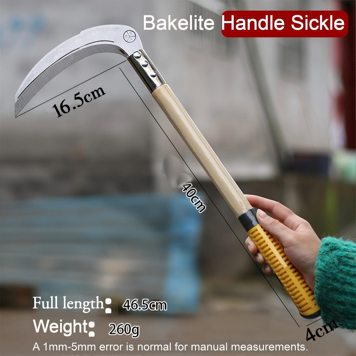 Xuhongxing Steel Weeding Sickle,Manganese Steel Blade/Solid Wood Handle Hand held Sickle Tool - Multipurpose Gardening Weeding Grass Sickle and Farming Portable Safety Sickle