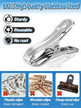 100Pcs Stainless Steel Garden Cilps - Large Open Metal Clamps for Greenhouse Hoops, 2" Fix Plant Cover Shade Cloth Netting Tarp, Tight Grip Weatherproof Gardening Supplies