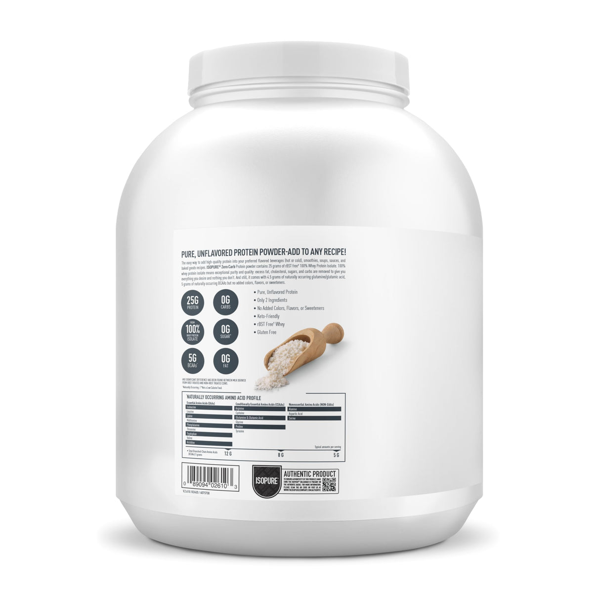 Isopure Zero Carb 100% Pure Whey Isolate Protein Powder, Lactose Free, Gluten Free, with Vitamins, Unflavored, 25g Protein Per Serving, 4.5 Lbs, 50 Servings (Packaging May Vary)