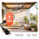 PBLALA Ceiling Fans with Lights,36.5" Plug in Ceiling Fan Light,Gazebo Fan Light,LED Fan Light Hanging with Hook,Hook Type Fan,45W,3000-6500k,Remote Control,Portable Fan for Patios,Pergola