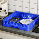 Aurelema 1 Pack Commercial Dishwasher Tray Rack Polypropylene Full Size Flatware Rack for Bowls Plates Knives Forks Cups (Basic,Blue)