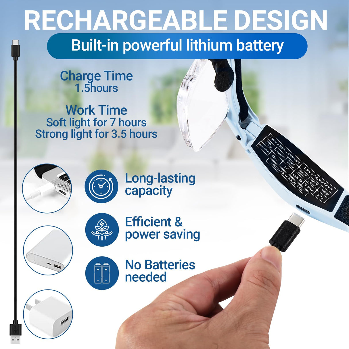 YOCTOSUN Magnifying Glasses with 3 LED Lights, Magnifying Headset with 5 Detachable Lenses 0.75X,1.25X,2.0X,3.0X and 4.0X, Headband Magnifier for Close Work, Hobby Crafts