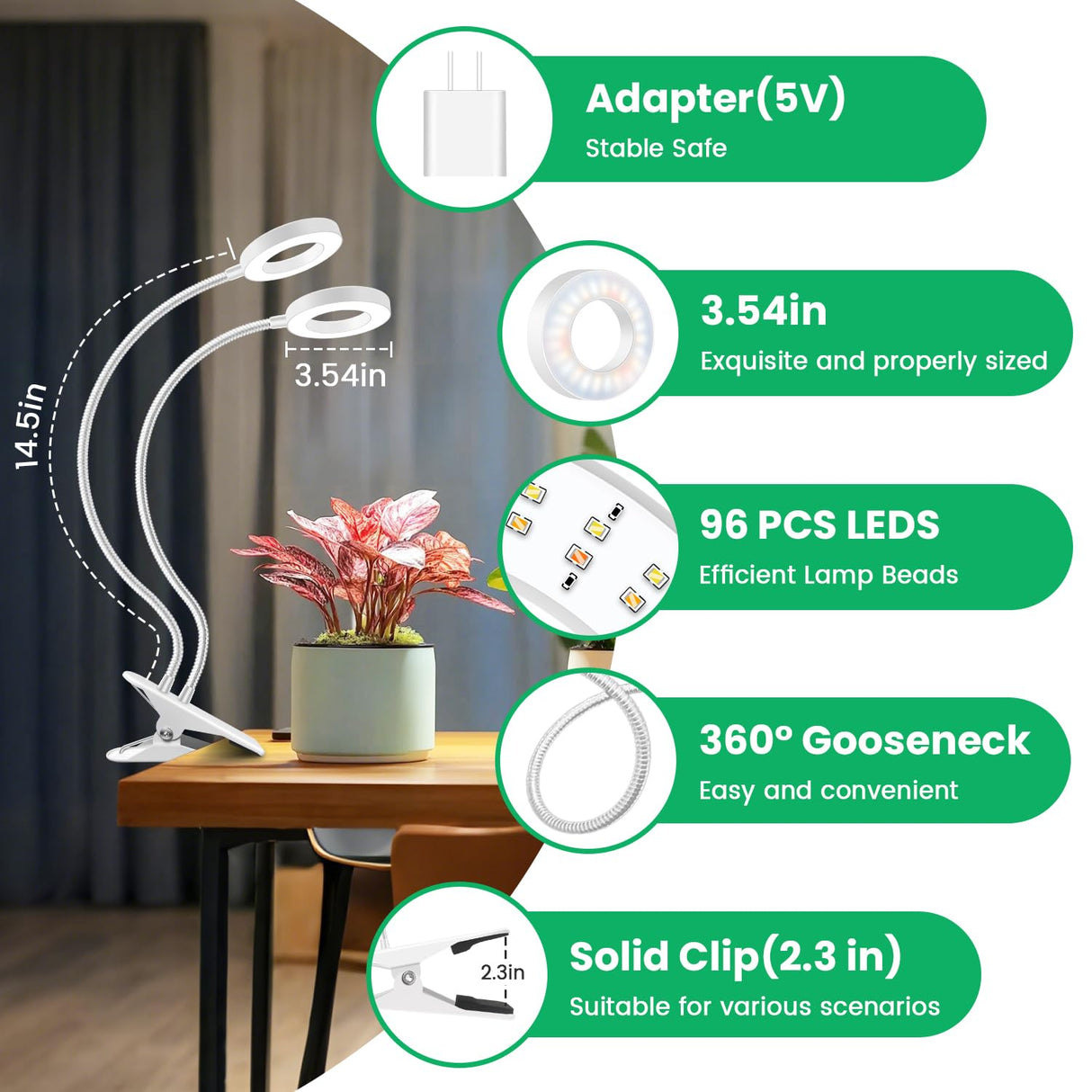 Wiaxulay Plant Grow Light Indoor Growing, 3.5in Clip Full Spectrum 2 Pack