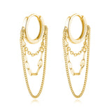 Reffeer Solid 925 Sterling Silver Chain Drop Earrings Hoop for Women Teen Girls Hoop Earrings Tassel Chain Huggie Dangle Earrings (B-18K Gold Plated)