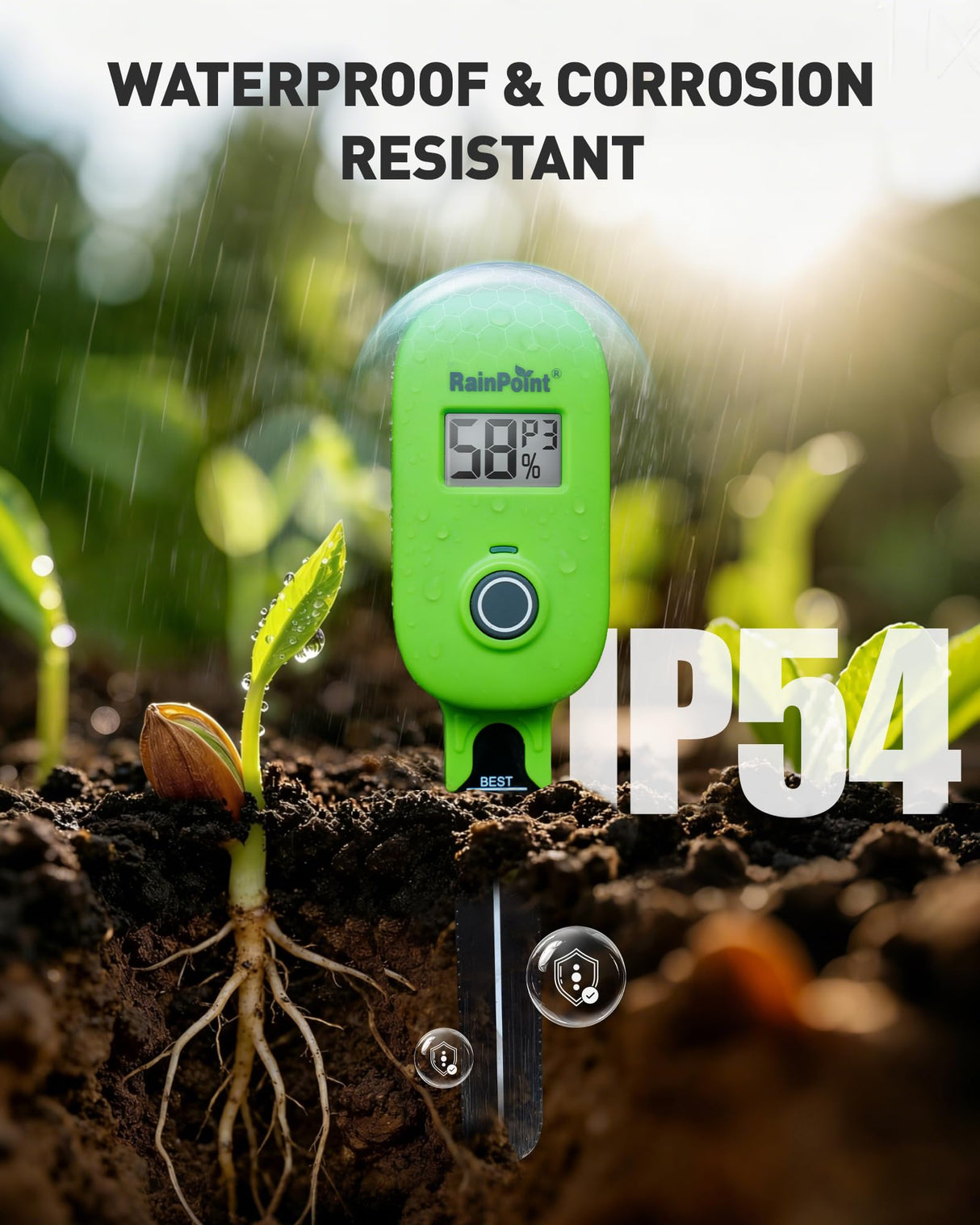 RAINPOINT Smart Soil Moisture Meter for Plants, Soil Hygrometer Sensor, Real-time Monitor Humidity Tester for Gardening, Farming, Indoor and Outdoor Plants Care, HWG023/HWG040 WiFi Hub Needed (Green)