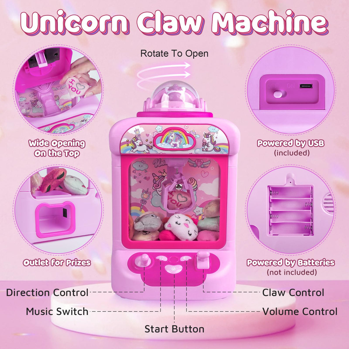 Marlrin Claw Machine for Kids, Mini Vending Machine Girls Unicorn Toys