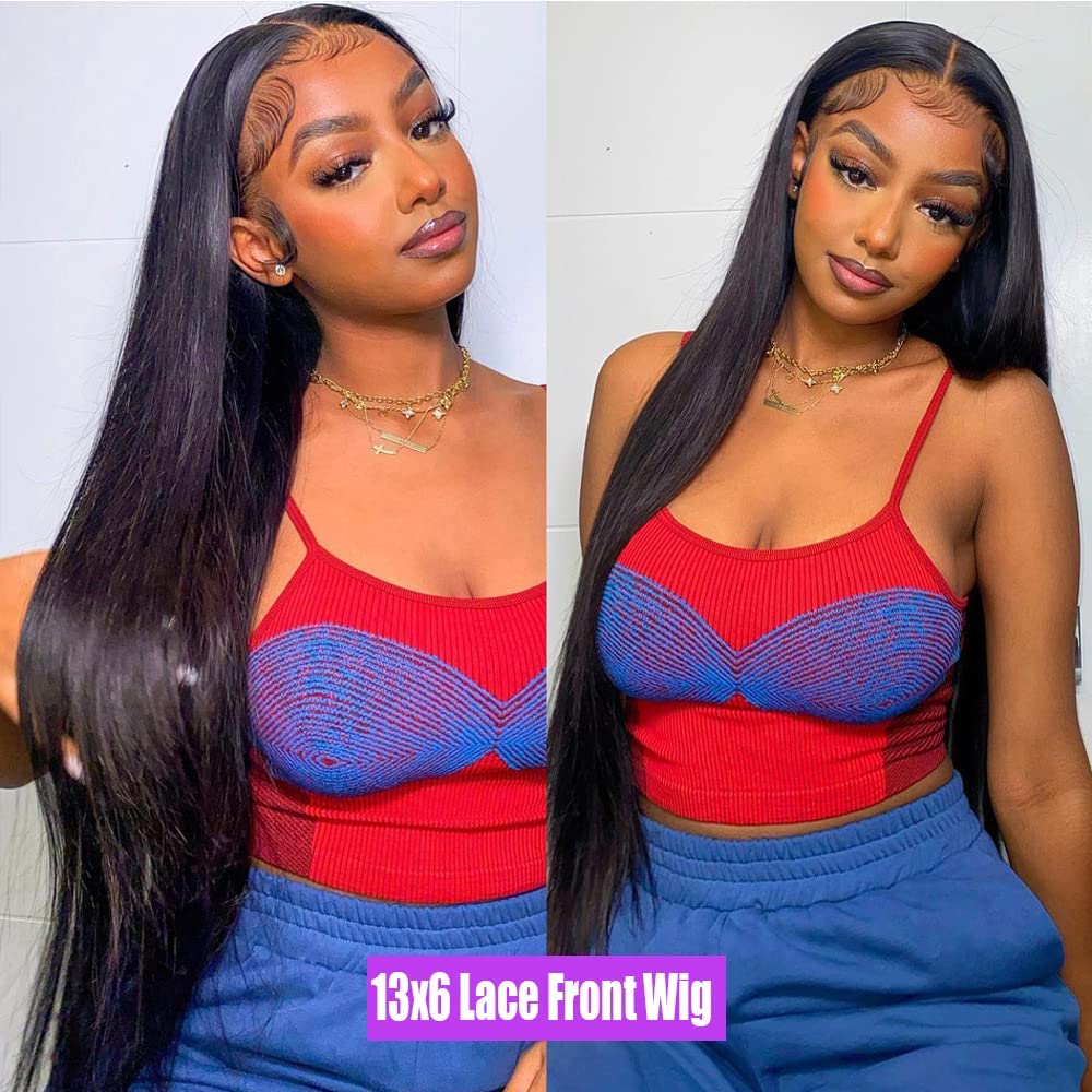 13x6 Straight Lace Front Wigs Human Hair HD Transparent Lace Front Human Hair Wigs for Black Woman Brazilian Lace Frontal Wigs Human Hair Glueless Wigs Human Hair Pre Plucked Natural Color 32inch