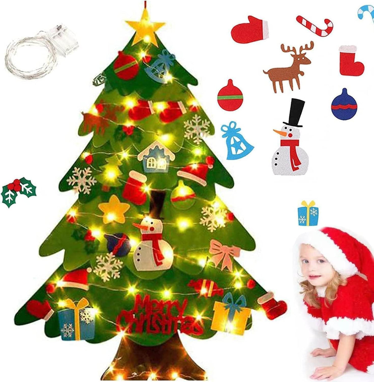 Montessori Felt Christmas Tree for Toddlers, Felt Christmas Tree for Kids, 2026 New Oversized Hanging Xmas Gifts, with Lights