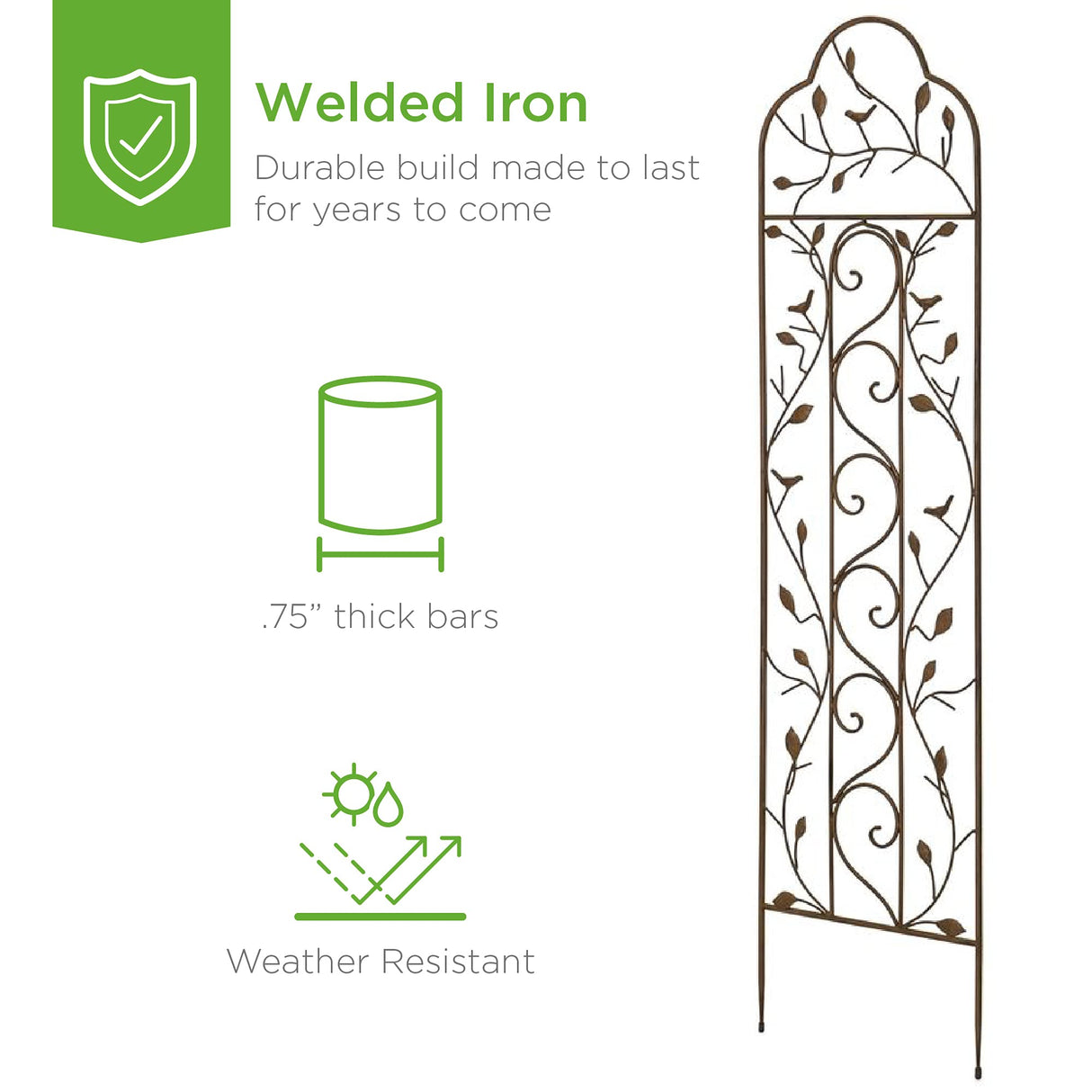 Best Choice Products Set of 2 60x15-inch Iron Arched Garden Trellis w/Branches, Birds for Lawn, Garden, Backyard, Climbing Plants