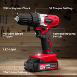 AVID POWER 20V Cordless Drill Set for Home DIY & Beginner Projects - Lightweight Power Drill with Battery Charger & 22 Bits, Variable Speed, 3/8" Keyless Chuck, Ideal for Furniture Assembly (Red)