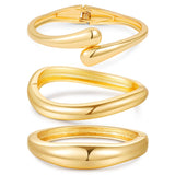 Solistra 3Pcs Gold Bangles Bracelets for Women,14K Gold Plated Hinged Opened Chunky Thick Gold Bracelet Stack Cuff Bracelets Statement Jewelry Set for Women