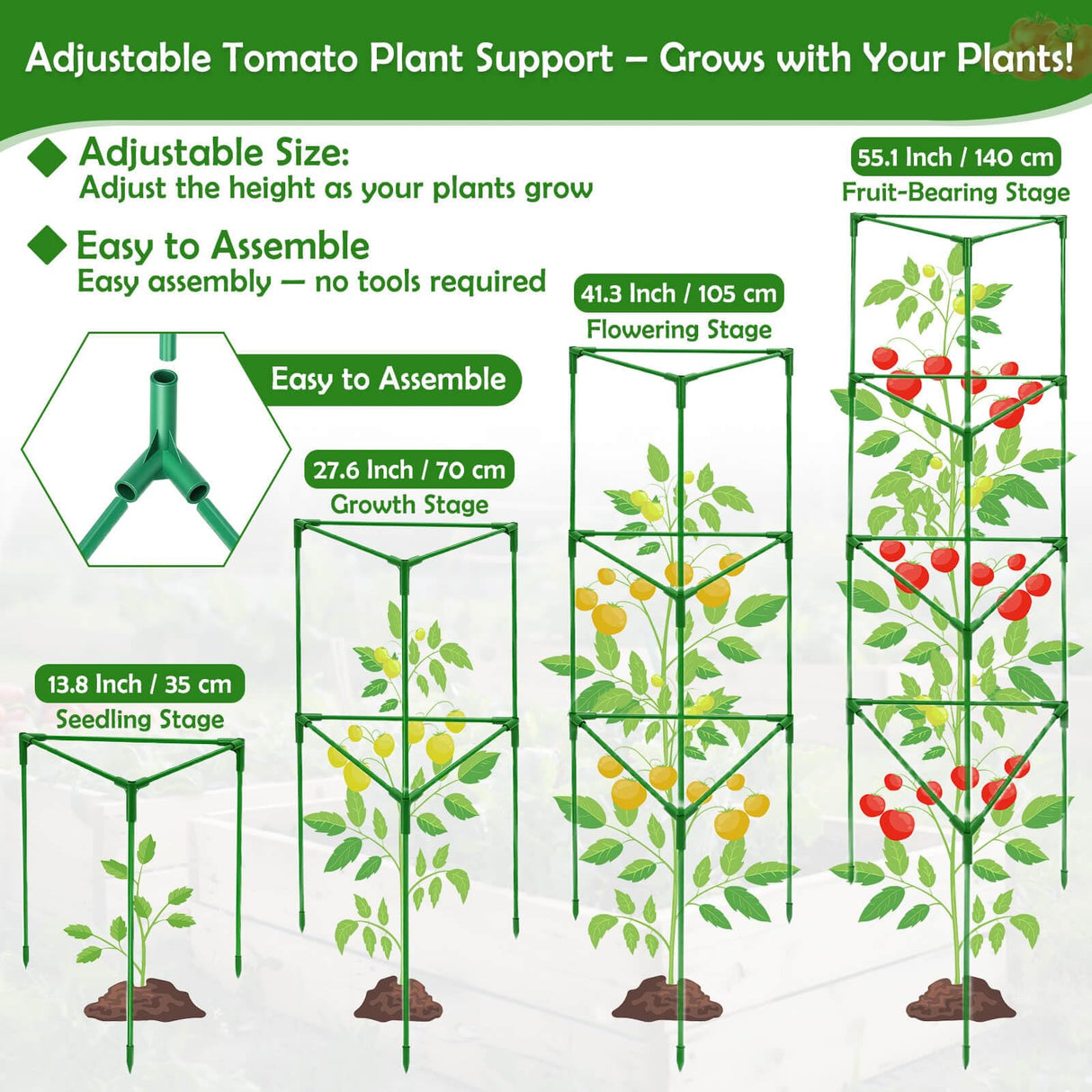 Tetutor 3 Pack Tomato Cages for Garden with Tomato Netting