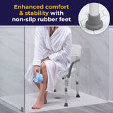 Drive Medical 12445KD-1 Shower Chair with Back and Padded Arms, Adjustable Height Bath Stool with Nonslip Feet, Tub Chair for Elderly, Bath Seat with Back, 350 LB Weight Cap, White