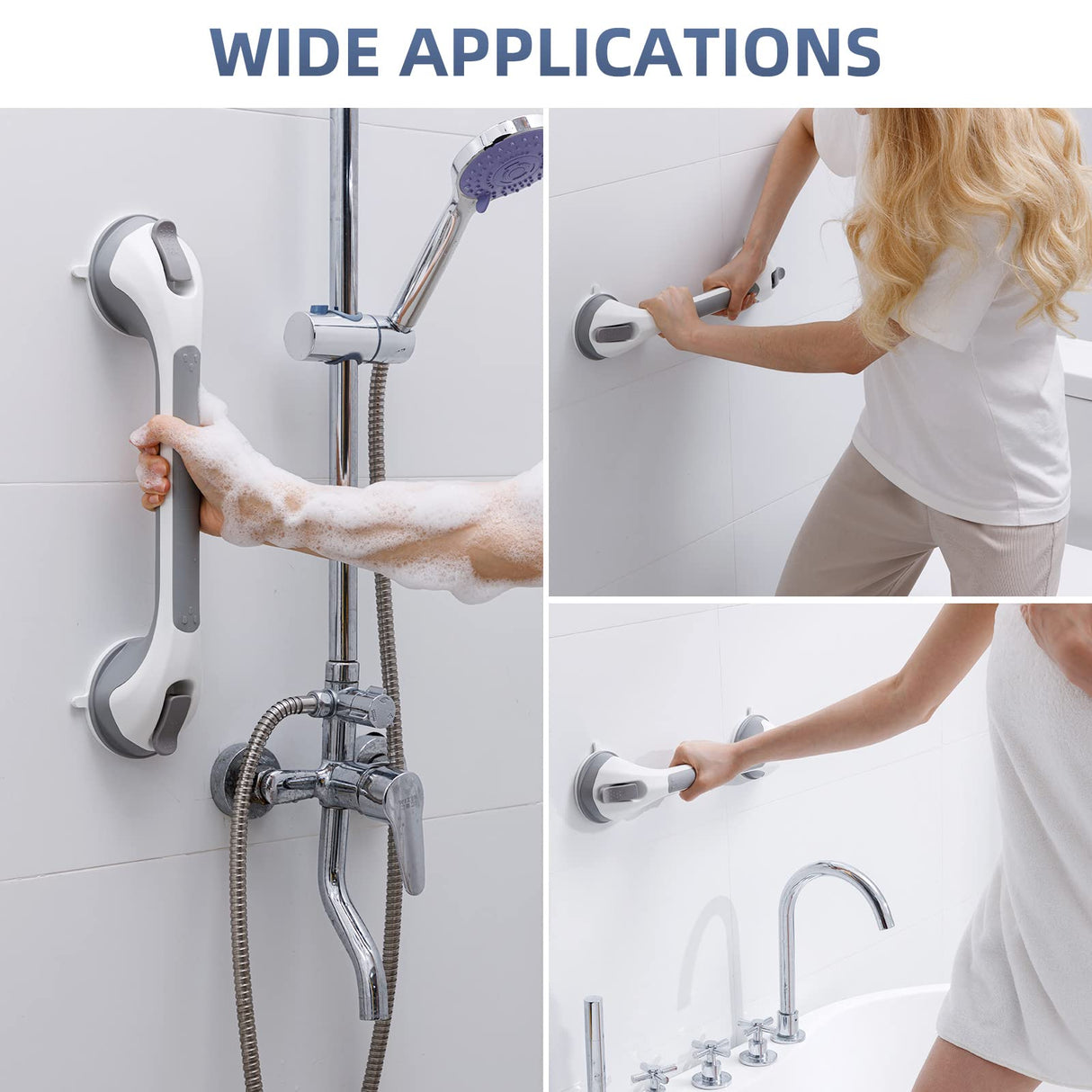 TAILINK Grab Bars for Bathtubs and Showers 2 Pack Shower Handle, Heavy Duty Suction Grab Bar Bath Handrails for Seniors and Elderly, Bathroom Safety Grip No Drilling Waterproof Removable, Grey