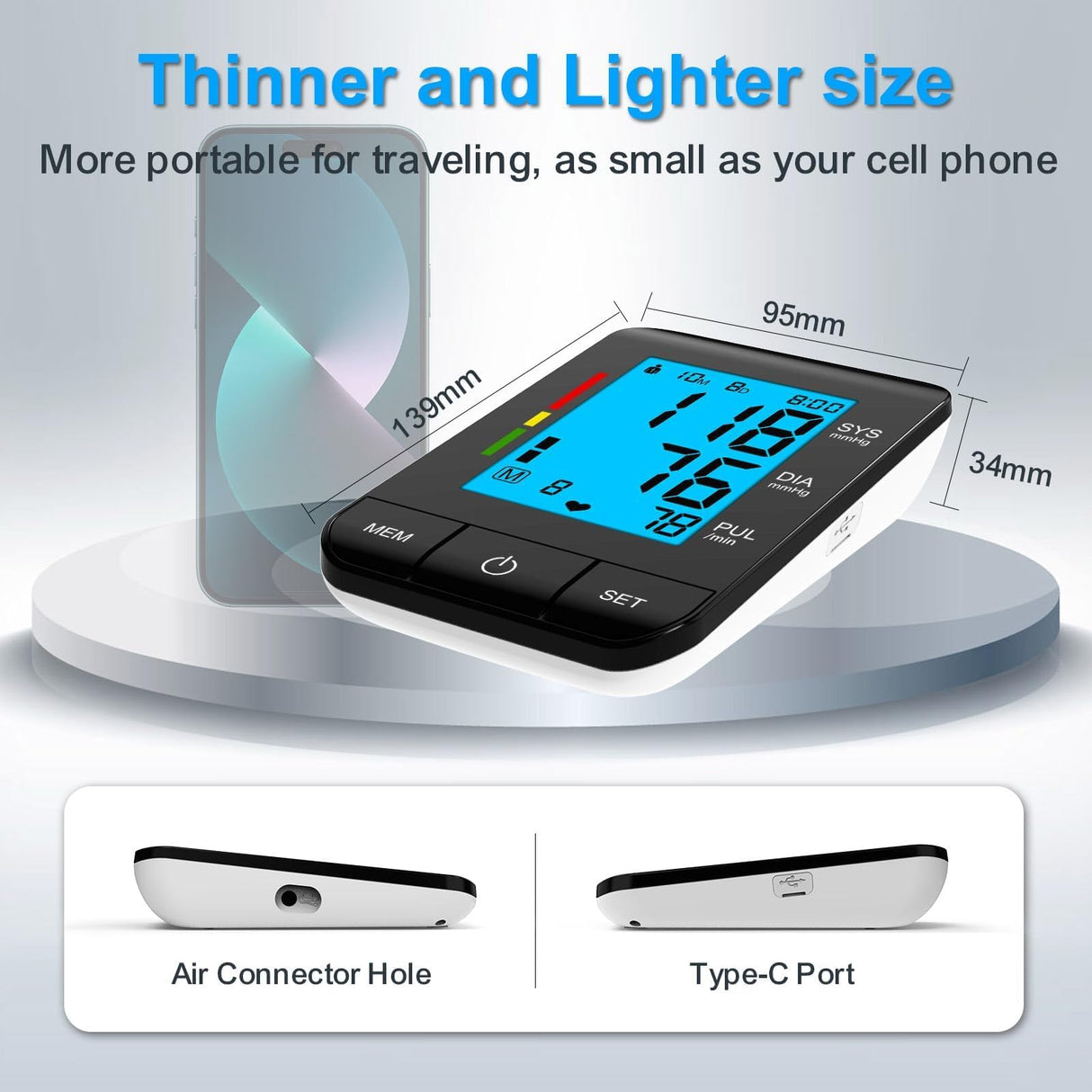 Accurate Digital BP Machine - Automatic Blood Pressure Monitor with XL Cuff (13-21") & M/L Cuff (9-17") for Big/Medium Arms, Large Backlit LCD Display, 360° Adjustable & Portable for Adults