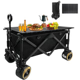 Collapsible Foldable Wagon Cart with Big Wheels and Tabletop, Large Capacity 440Lbs Folding Utility Wagon Carts for Sand, Beach, Camping, Shopping, Sport (Black)