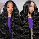 30 Inch 13x6 Body Wave Lace Front Wigs Human Hair 200 Density HD Lace Front Wigs Human Hair Pre Plucked Brazilian Virgin Wigs Human Hair for Women Glueless Lace Frontal Wig Natural Black Body Wave Wig