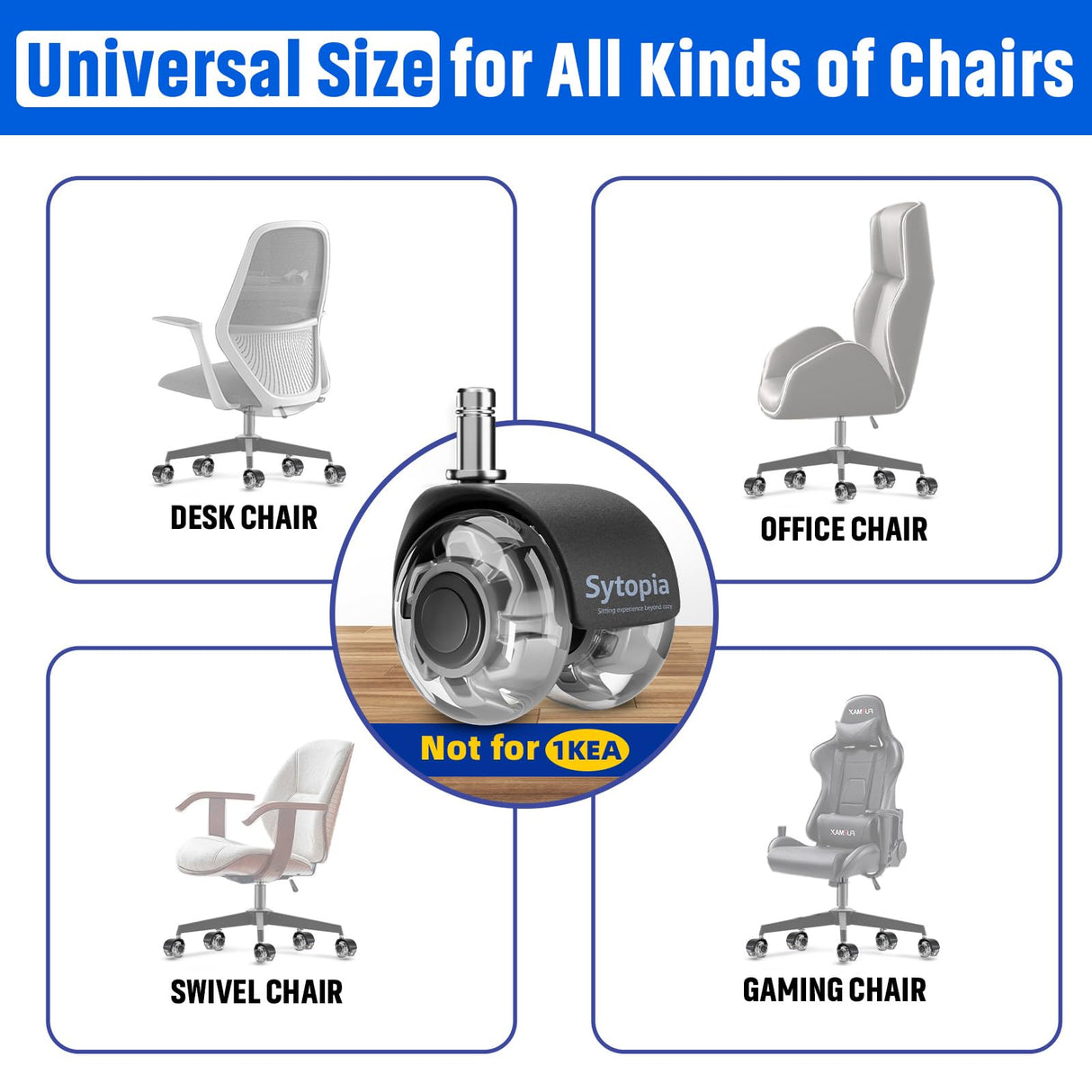 Office Chair Wheels 2" Desk Chair Caster Wheels Smooth Roller Style Quiet for Carpet and Hardwood Floors Universal Fit 11x22 mm Set of 5 Grey