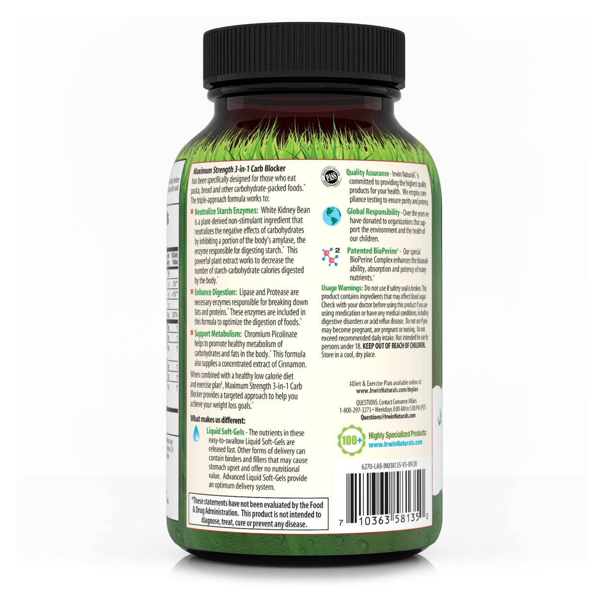 Irwin Naturals Maximum Strength 3-in-1 Carb Blocker - Neutralize Carbohydrates and Support Metabolism - 150 Liquid Softgels