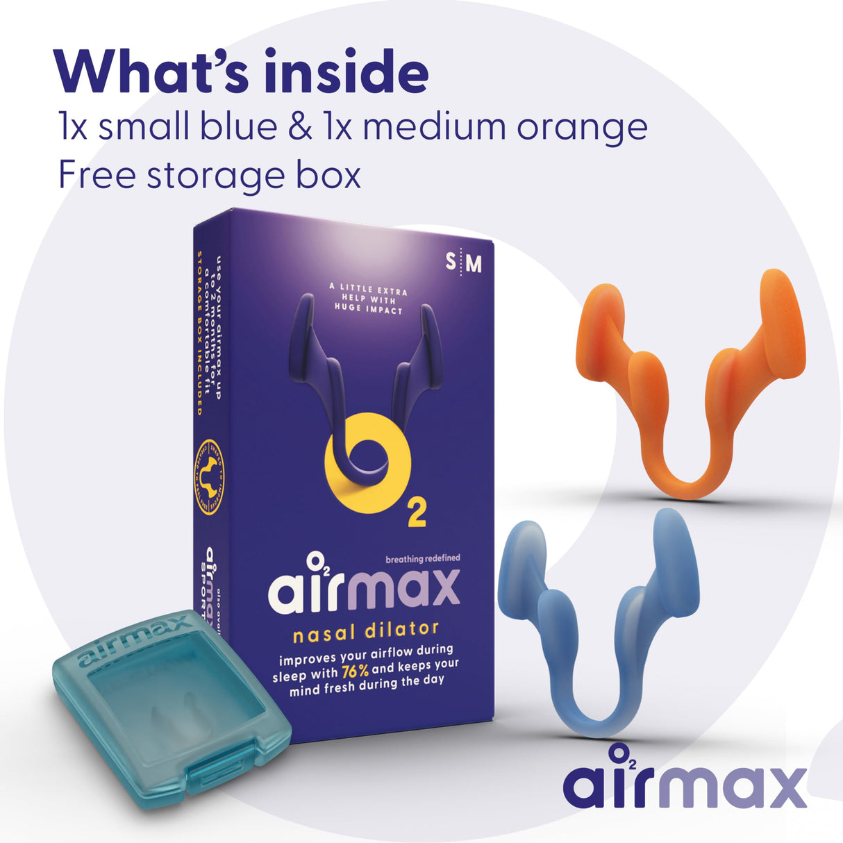 Air Max Nasal Dilators Trial Pack - Anti Snoring Devices - 76% More Airflow for Better Breathing & Against Nasal Congestion - Guaranteed Fit (1x Small & 1x Medium) - Reusable