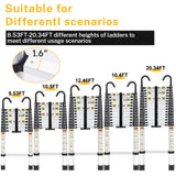 RIKADE Telescoping Ladder, 20.3 FT Aluminum Lightweight Collapsible Ladder with Detachable Top Hooks, 330 lbs Max Load, Extension Ladder for RV, Roof and Construction, Aluminum