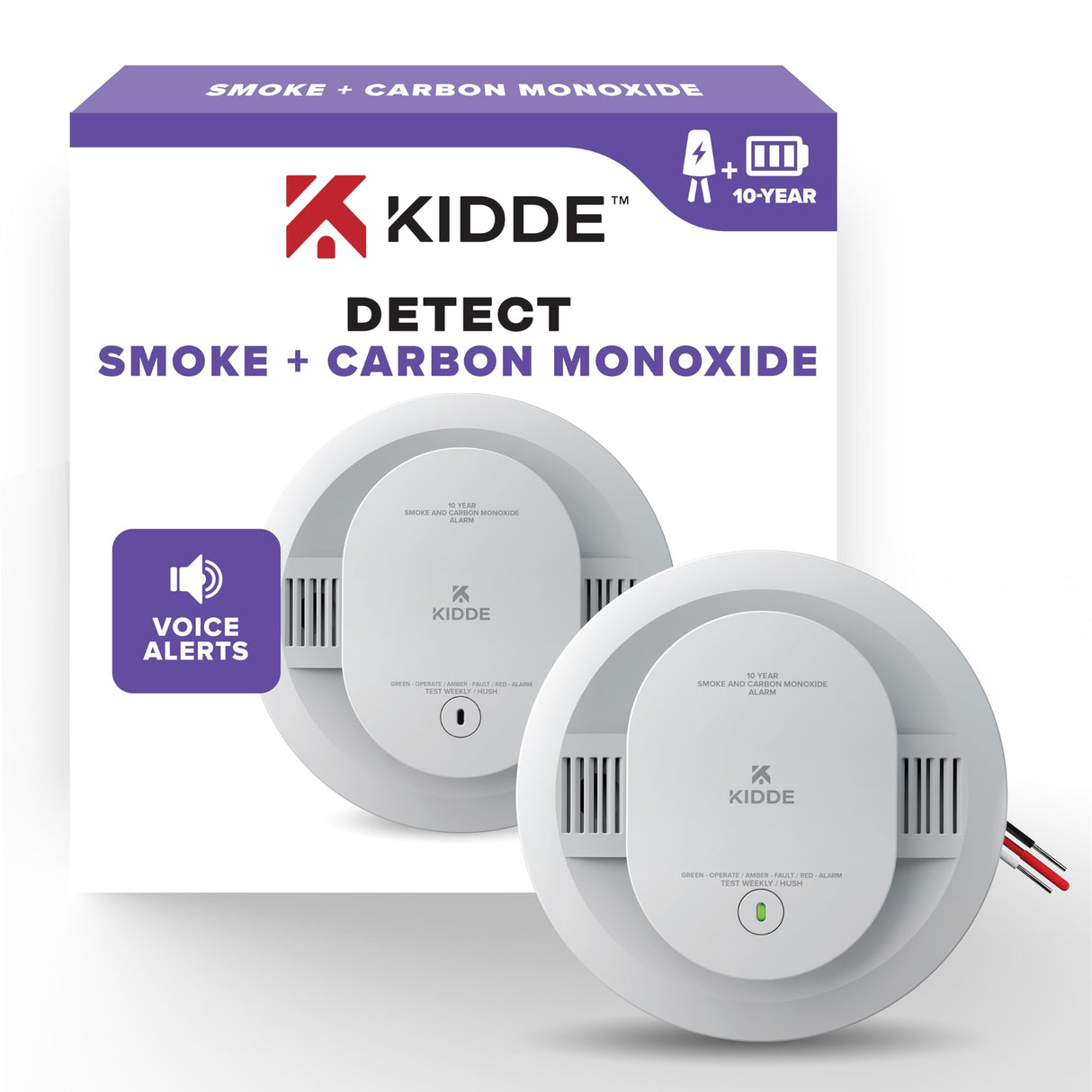 Kidde Smoke & Carbon Monoxide Detectors, 10-Year Battery Powered & Hardwired, Voice Alerts