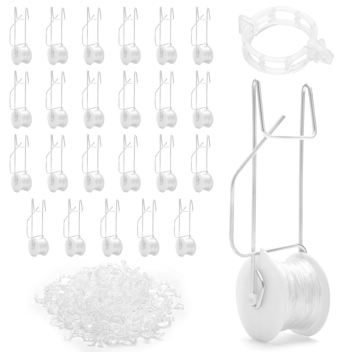 24+240P Tomato Roller Hooks with 49.2FT String and Tomato Trellis Clips, Pletpet Roller Hooks for Tomatoes Trellis Roller Hooks with Twine for Vine Plant Twine Crop