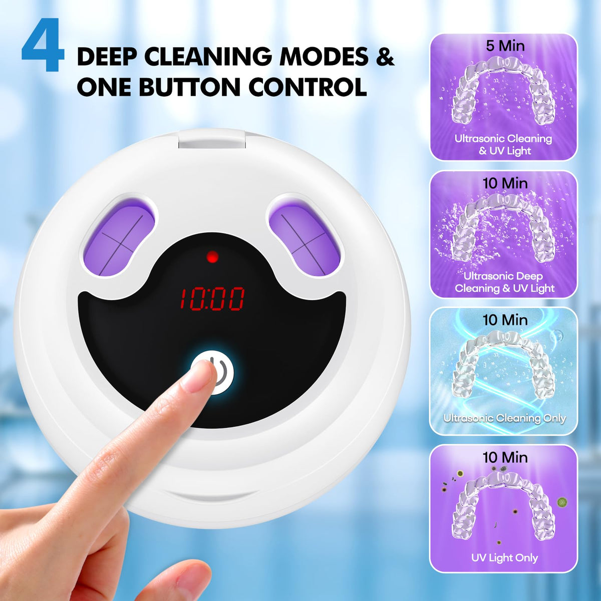 Upgraded Ultrasonic Retainer Cleaner, 45kHz Ultrasonic Dentures Cleaner for Night Guards, Braces, Aligner, Toothbrush, Jewelry and More, 4 Modes Cleaning Pod 200ML