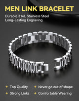 ChainsHouse Men Stainless Steel Bracelet Silver Adjustable Custom Engraved