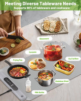 Food Warming Mat Electric Tray: YTLAD Silicone Heating Pad with 6 Level Adjustable Temperature and 5 Hours Timer & Family Lock, Foldable Food Warmers for Parties, Daily Use (Grey, 25.6" x 15.55")