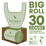 SUPERBIO 13 Gallon Compostable Kitchen Waste Bags with Handles, Food Scrap Bags Certified by BPI, OK compost INDUSTRIAL, 30 Count, 49.2L