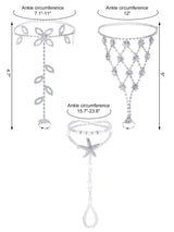 Hicarer 6 Pcs Foot Jewelry Barefoot Sandals for Women Rhinestone Bohemian Foot Ankle Chains for Beach Wedding(Rhinestone Star Leaf Mesh Style)