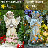 Kssiaz Angel Garden Statue 2Pcs,Love Heart Solar Garden Decor with Warm Light,Waterproof Praying Angel Statue with Flowers,Outdoor Garden Decor Sculpture for Lawn Yard Patio Garden Present,Apricot