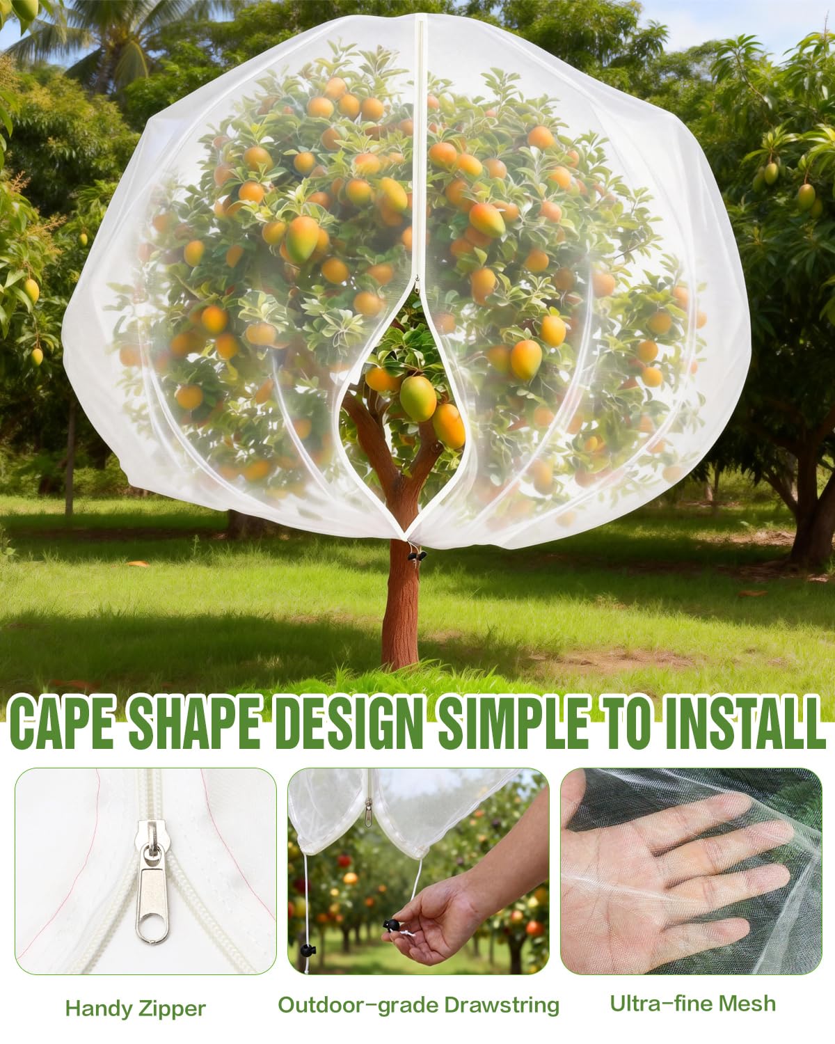 2 Packs 10x10FT Fruit Tree Netting with Zipper, 60-Mesh PE Pest Barrier