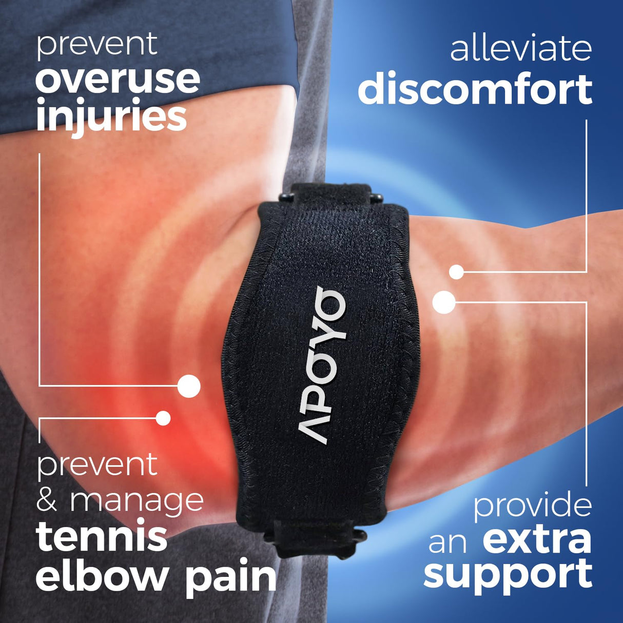 APOYO Tennis Elbow Brace, Elbow Brace for Tendonitis and Tennis Elbow Strap, Counterforce Arm Band for Tendon Relief for Men & Women