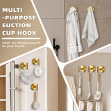 Fenas Suction Cup Hooks for Shower - Bathroom Reusable Hooks for Towels, Robes & Loofah - No-Drill Mounting on Kitchen,Walls,Metal,Glass,Mirrors,Tile & Smooth Non-Porous Surfaces (4, Brushed Gold)