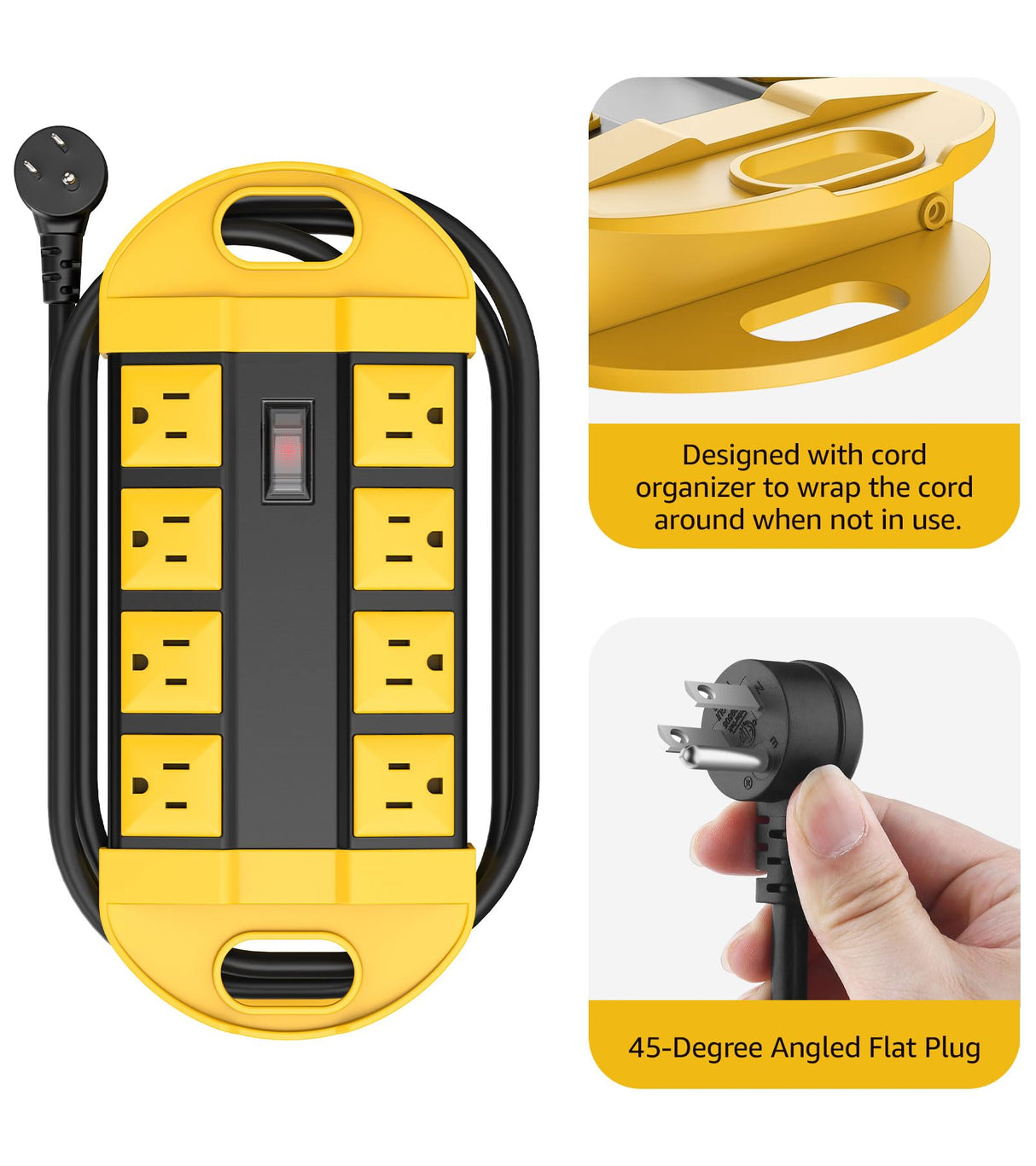 CCCEI Outdoor Power Strip Weatherproof with 8 Plug, Waterproof Extension Cord with Multiple Outlets, Christmas Exterior Garden Yard Surge Protector 6FT.