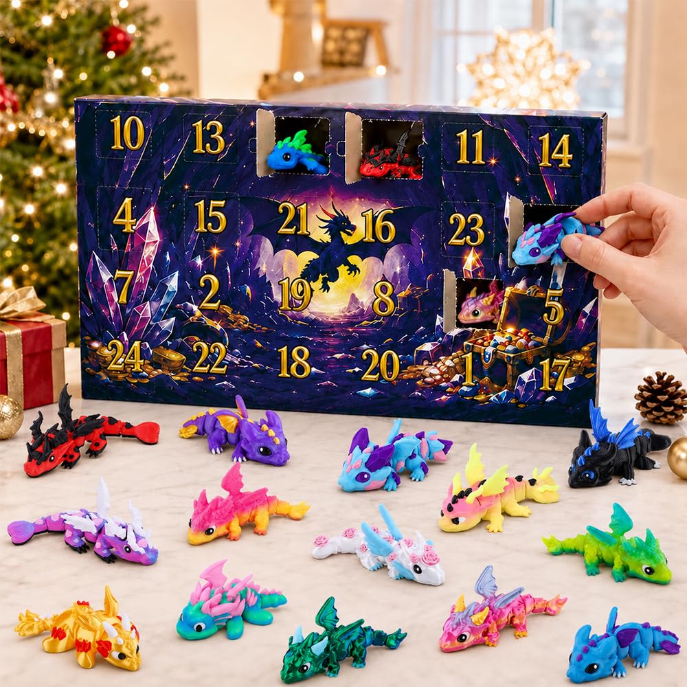 JOICEE 2026 Christmas Advent Calendar with Mini 3D Printed Dragon Animals