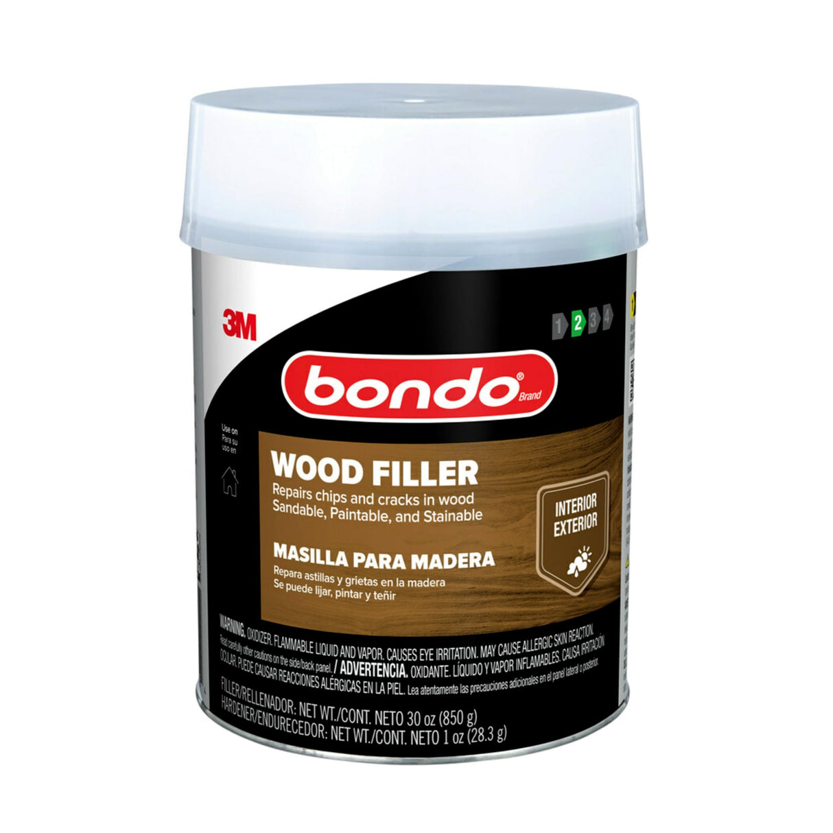 3M Bondo Wood Filler – 30 fl oz, High-Performance Two-Part Formula for Interior and Exterior Wood Repairs, Fast-Curing, Paintable, Stainable