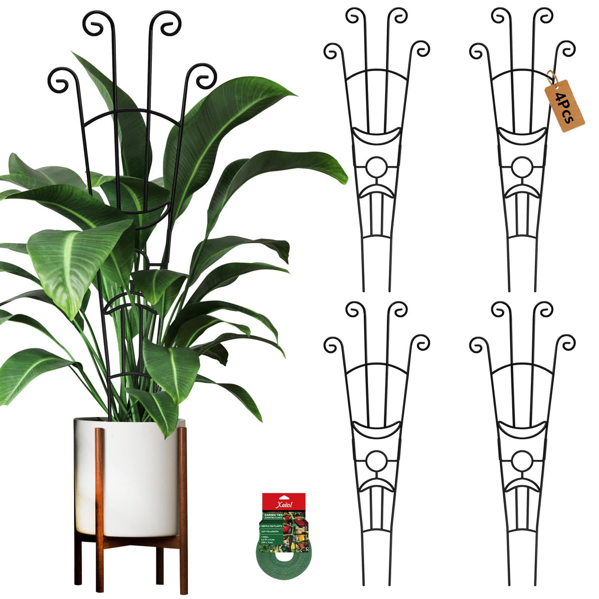 Xeeol 32.6in Plant Trellis for Climbing Plants Indoor, Expandable Large Metal Trellis for Potted Plants, Heavy-Duty Tall Pothos Plant Climber Support for Ivy Pothos Hoya Monstera, 4P