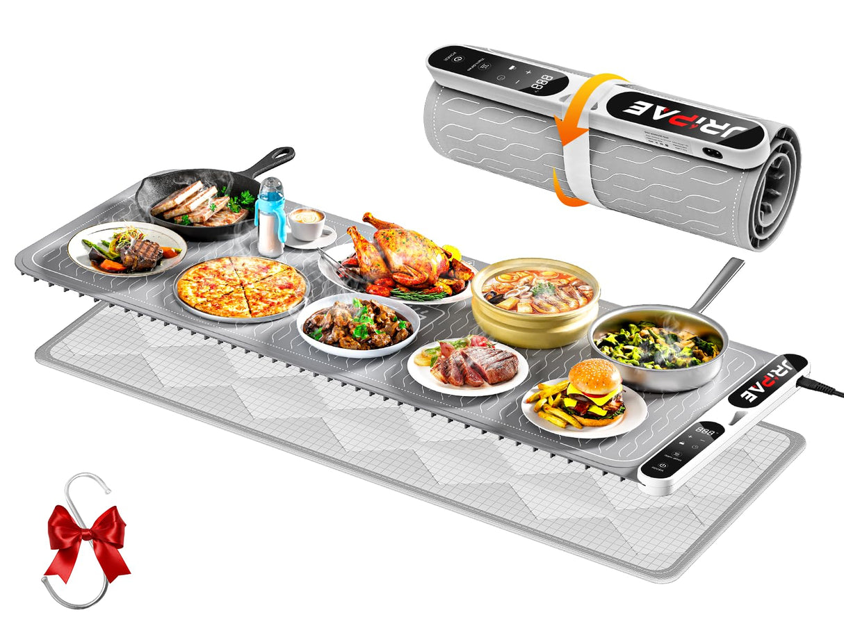 Extra Large Food Warming Mat 580W (XXXL 40"X15"), Electric Warming Tray Silicone Food Warmers for Parties Buffet with Insulated Mat, 7-Temp & 8H Timer, Fast Heating Portable Heating Pad for Daily Use
